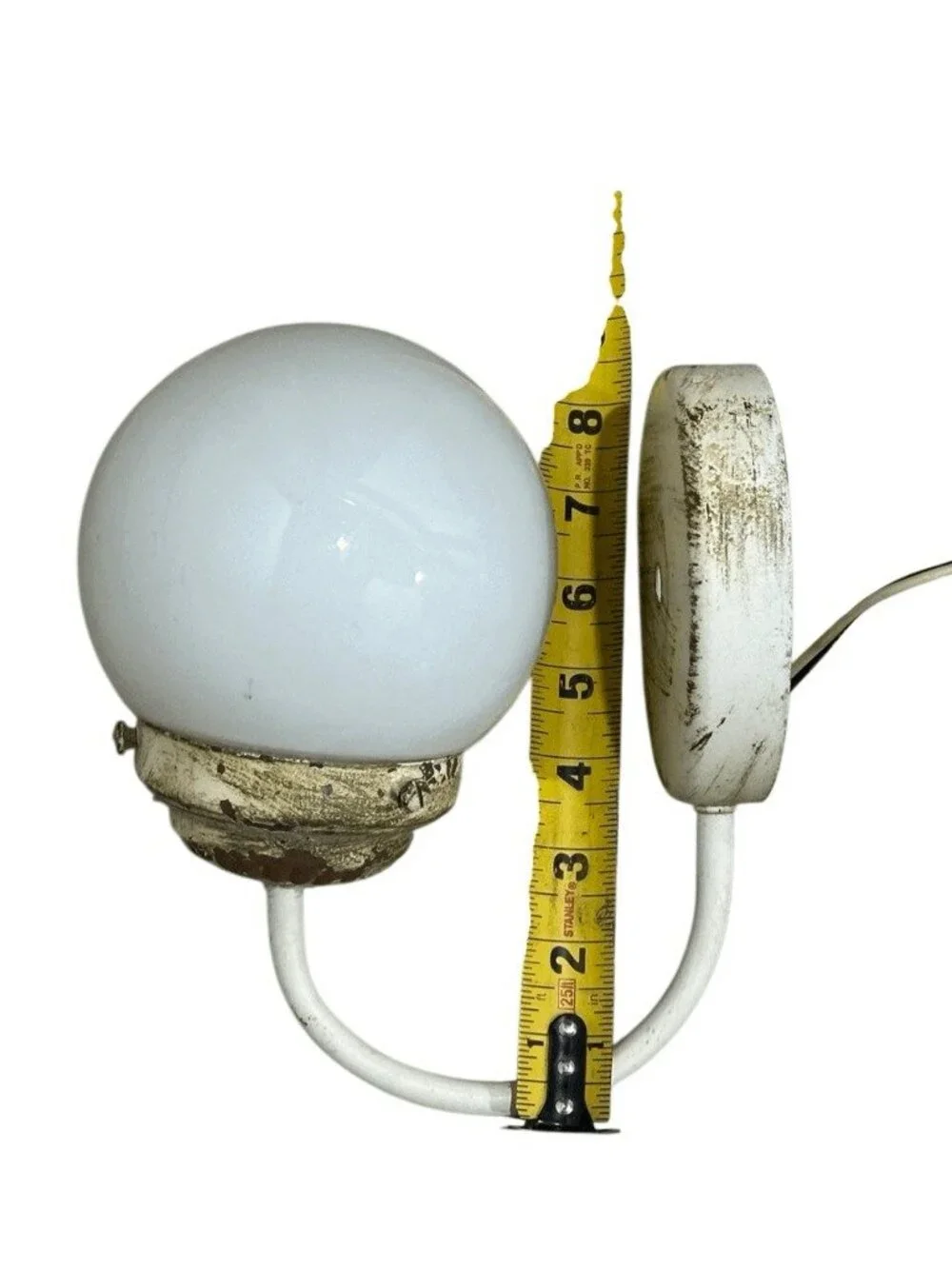 Vintage Tole Style Milk Glass Globe Metal Painted Wall Sconce
